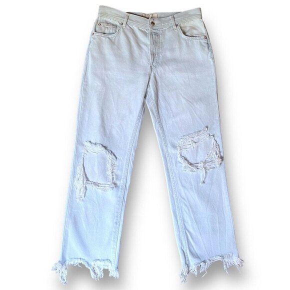 Free People Womens Maggie Jeans Sz 27 Paradise Blue Wash Straight Leg Distressed - Picture 4 of 10